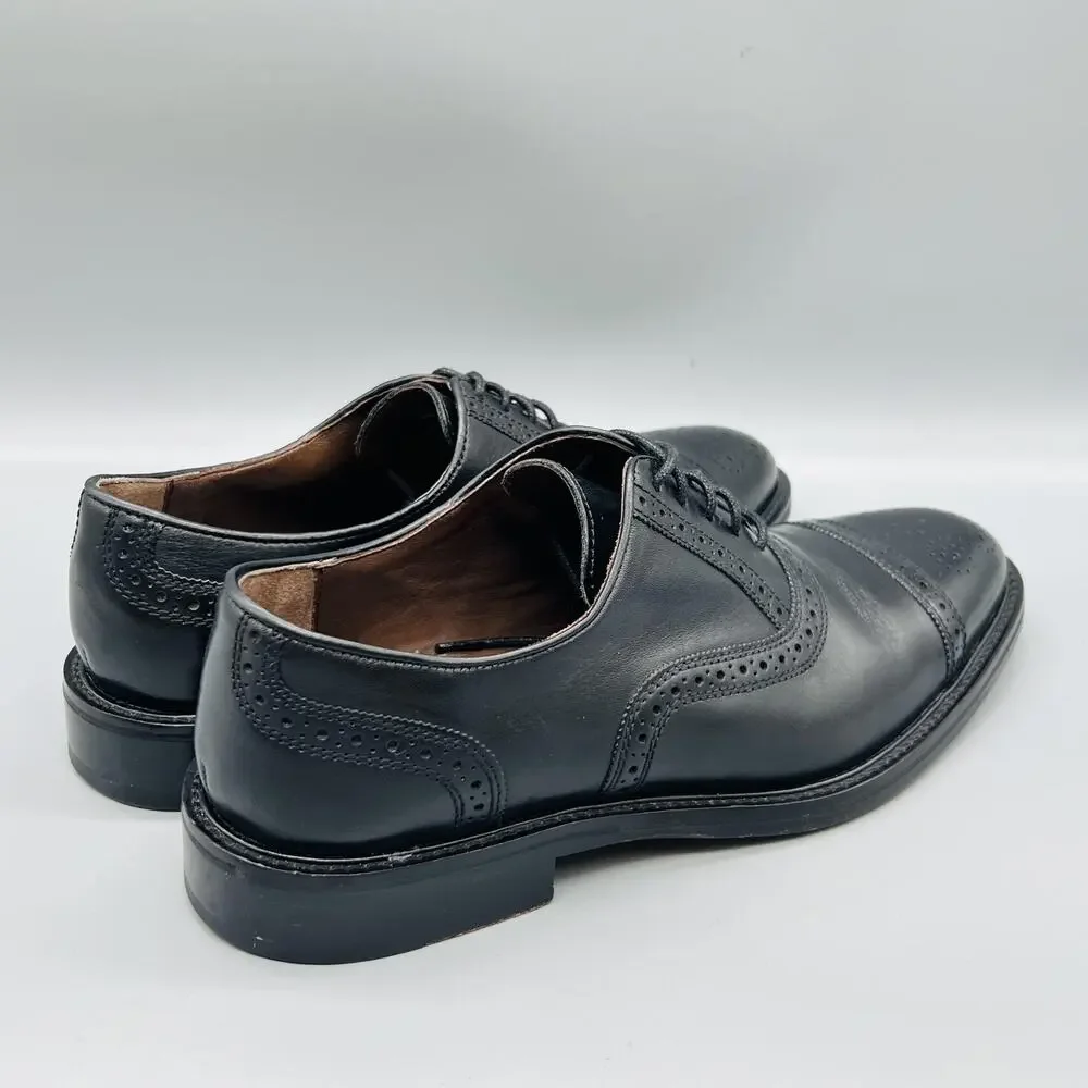 Johnston & Murphy Shoes Mens 8.5 Black Leather Cap Toe Oxford Dress Brogue